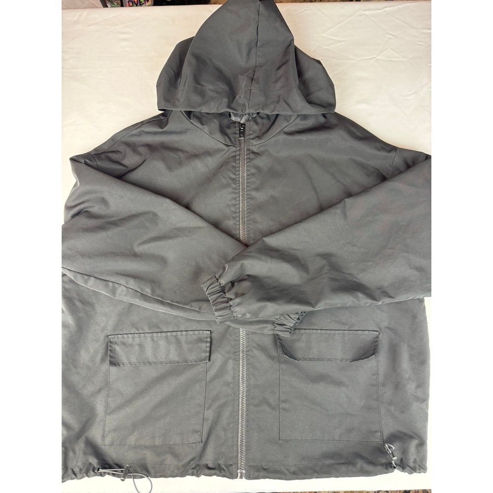 DAZY Hooded Windbreaker Jacket Mens Medium Black Fair Utility Zip Up Pocket